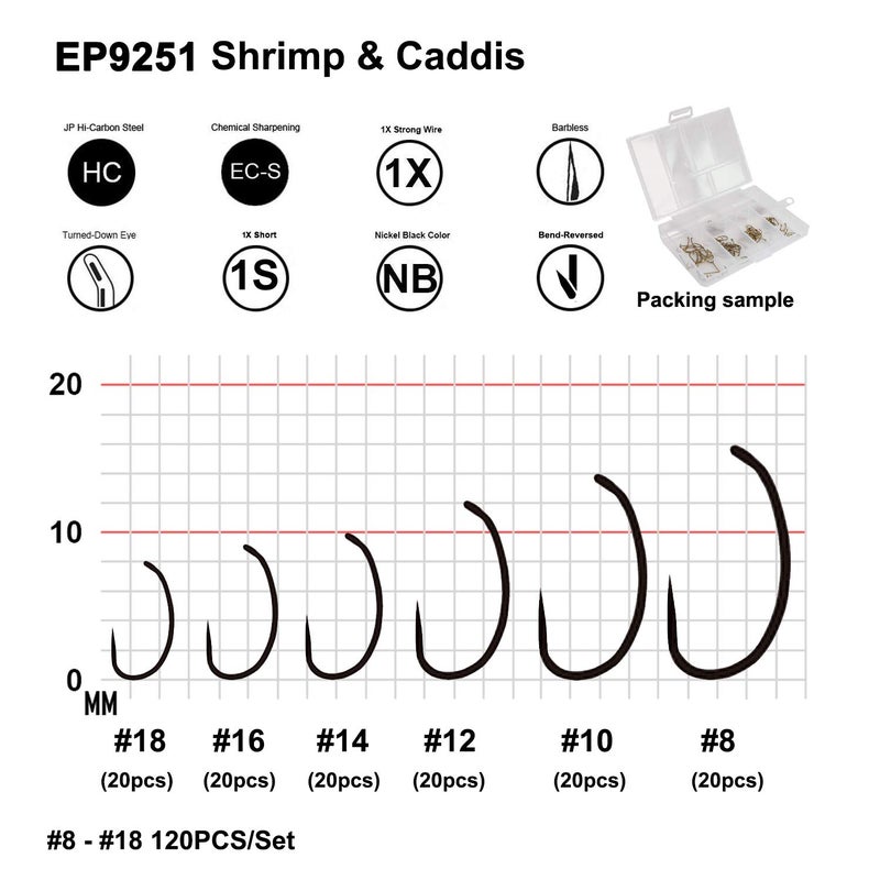 Eupheng Prime Assortment Barbless Fly Fishing Hooks Dry Wet Nymph Streamer Caddis Shrimp Pupea Jig Collection High Carbon Competition - Image 3